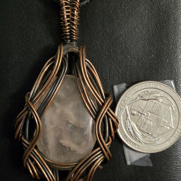 Rose Quartz Copper Wrapped Pendent - Picture 3 of 3